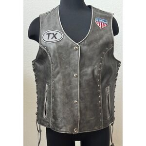 Antelope Creek Size XL Womens Heavy Gray TX Leather Vest Motorcycle Laces